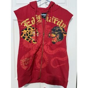 Ed Hardy Y2K Sweatshirt Vest Men's Tiger/ Panther Size Medium NWT